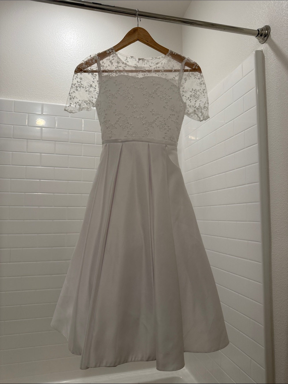 Us Angels Ivory Lace Yoke A-Line Flower Girl Dress